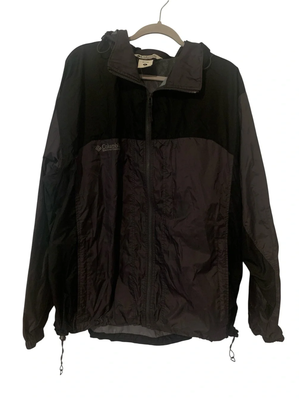 Columbia Packable Rain Jacket Black/Gray Hooded Glennaker Windbreaker Men’s XL
